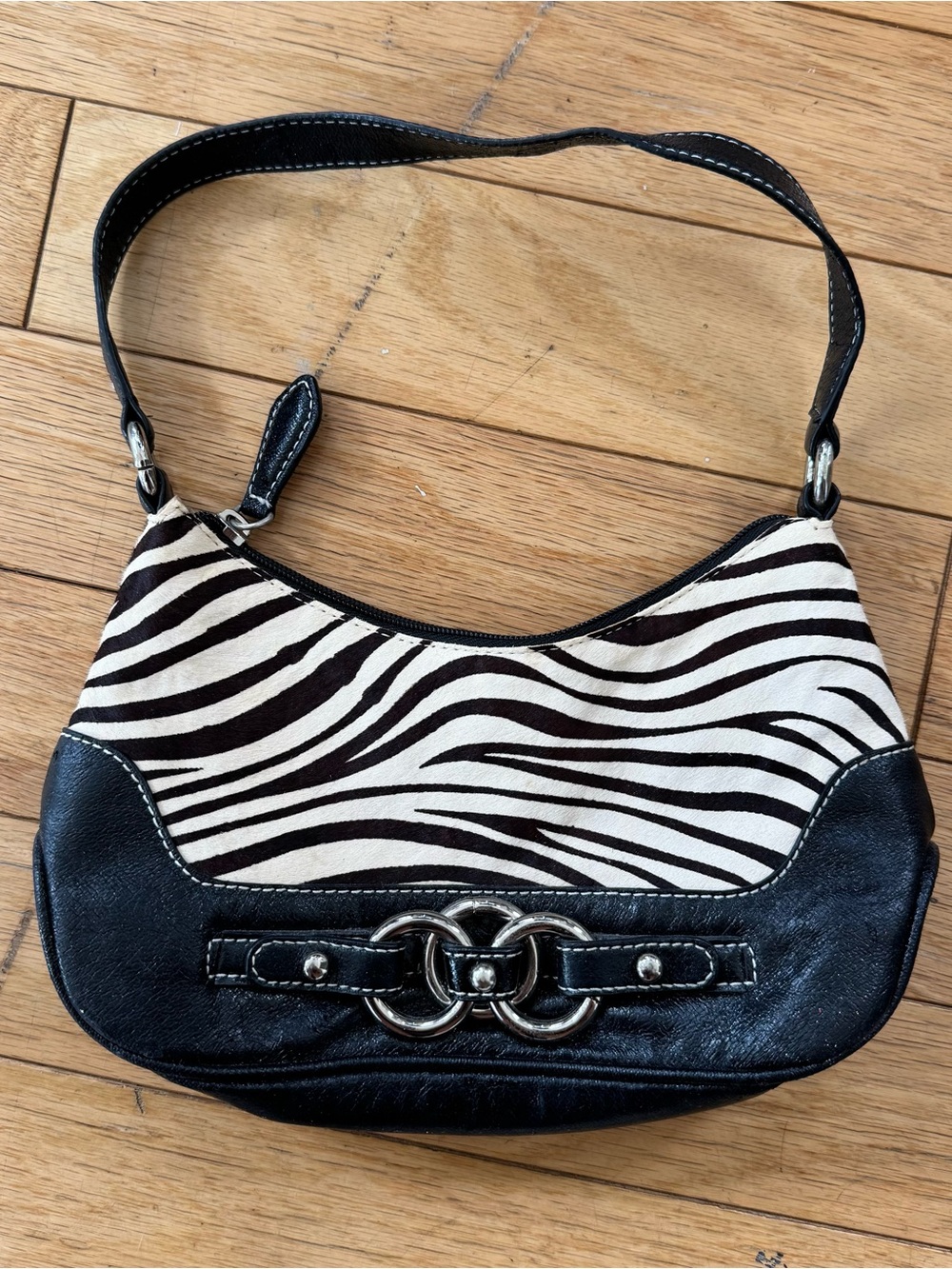 Y2K Wilsons Leather Brown & White Zebra Shoulder Bag | Black Baguette Purse